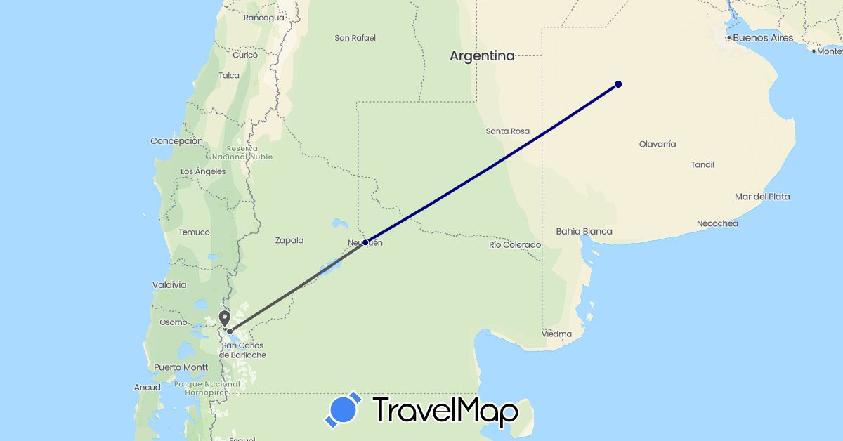 TravelMap itinerary: driving, motorbike in Argentina (South America)